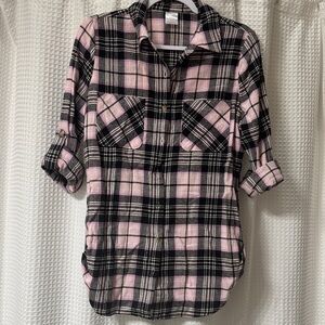 Pink and Black Plaid Button-Up Shirt